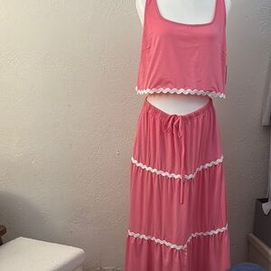 Pink Tiered Skirt with White Trim